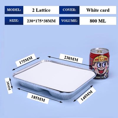 Caja de comida de aluminio de 800ml 230mm*175mm*38mm Contenedor mayorista bandeja cuadrada cacerolas de alta calidad 2 rejilla