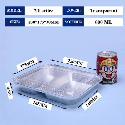 Caja de comida de aluminio de 800ml 230mm*175mm*38mm Contenedor mayorista bandeja cuadrada cacerolas de alta calidad 2 rejilla