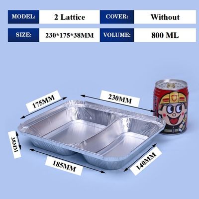 Caja de comida de aluminio de 800ml 230mm*175mm*38mm Contenedor mayorista bandeja cuadrada cacerolas de alta calidad 2 rejilla