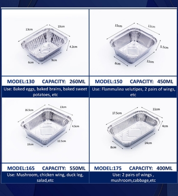 Fabricante Contenedor de caja de comida de aluminio desechable con cubierta de 410 ml 150*120*55mm